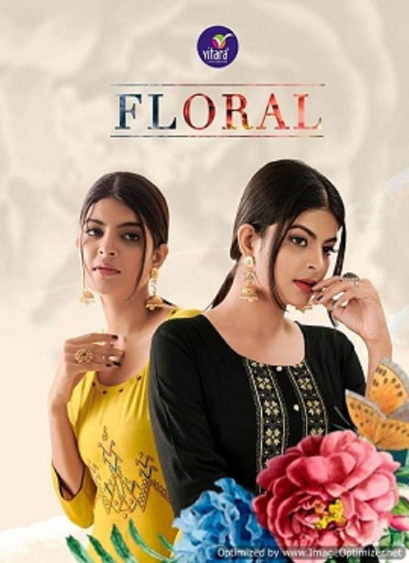 Vitara Floral Designer Heavy Rayon Kurti With Bottom Collection at Wholesale Price